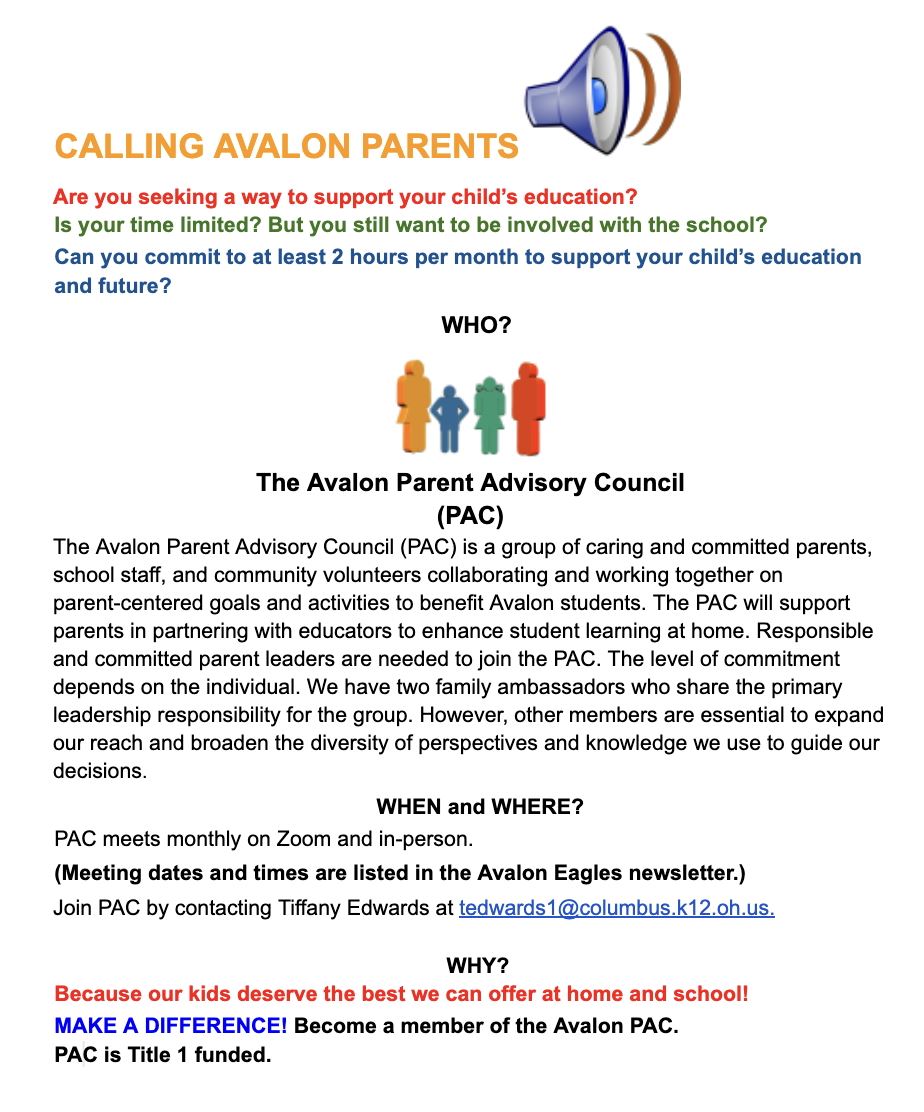 Calling All Avalon Parents & Families